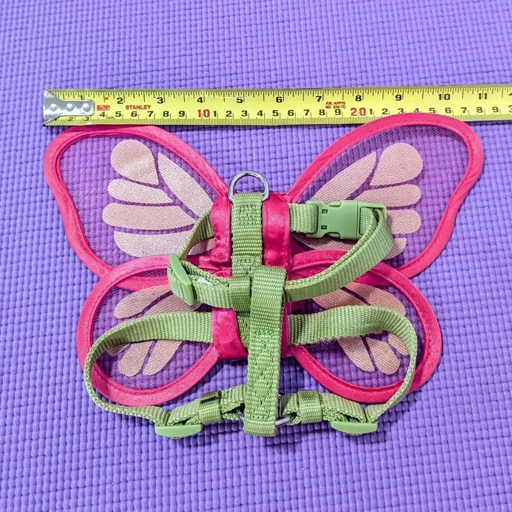 Pink and Gold Sparkle Butterfly Green Dog Harness Size XS/S